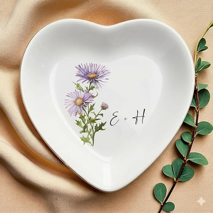 Personalized Floral Jewelry Dish, Engaged Ring Dish, Custom Trinket Dish - Image 4