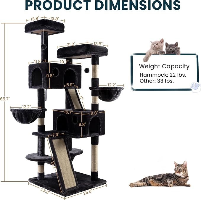 SHA CERLIN 65in Larger Cat Tree Tower Condo - Image 8