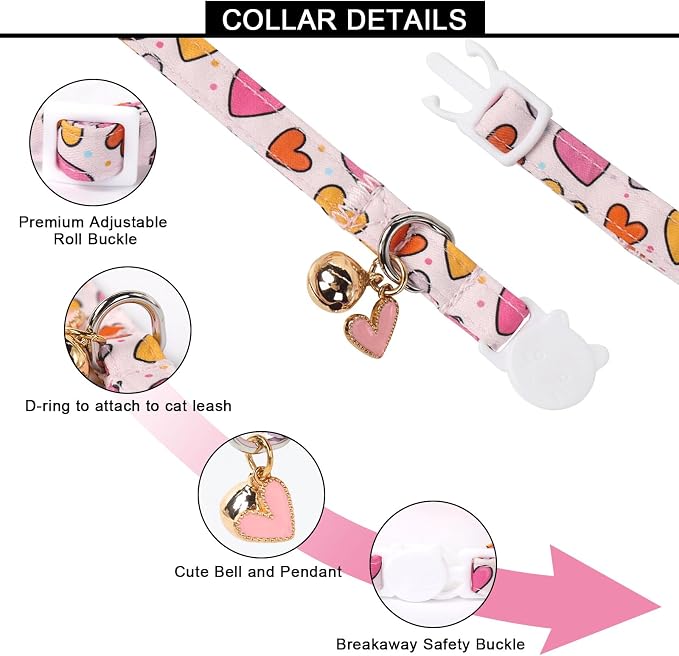 Lionet Paws 2pcs Pack Valentine's Day Cotton Cat Collar, Dot Heart Breakaway - Image 4