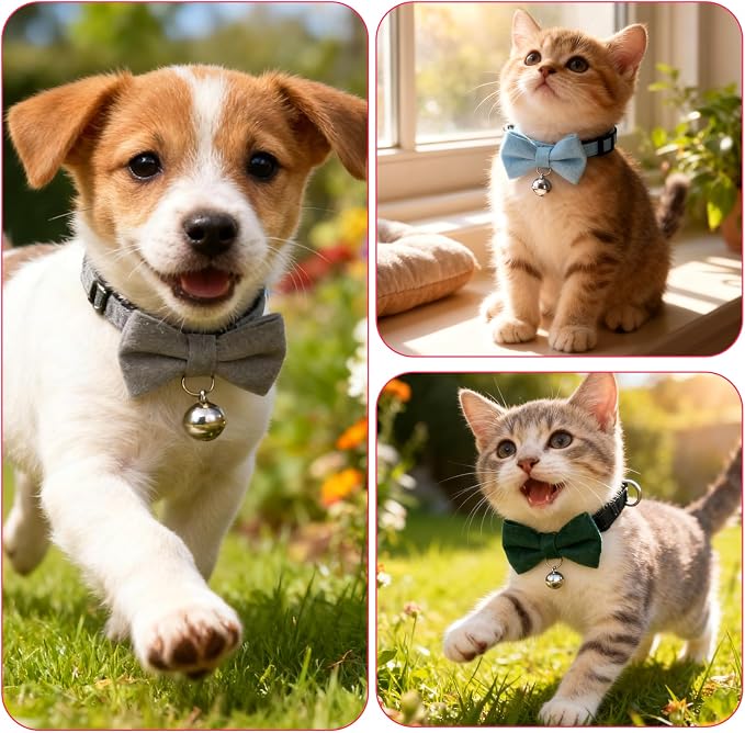 20 Pcs Cat Bowtie Collars with Bell, Solid Colors Kitten Bow Breakaway Cat - Image 7