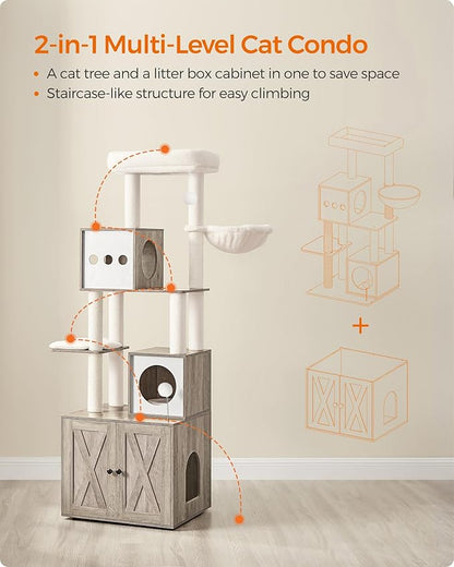 Feandrea Cat Tree with Litter Box Enclosure, 70.1-Inch Tall Cat Tower, 2-in-1 - Image 3