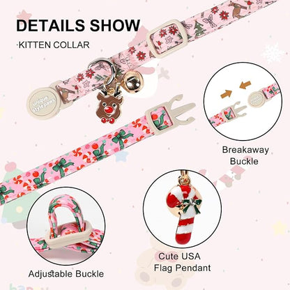 Christmas Cat Collar, Unique Style Paws Kitten Collars, Cute Pink Cats Collar - Image 3