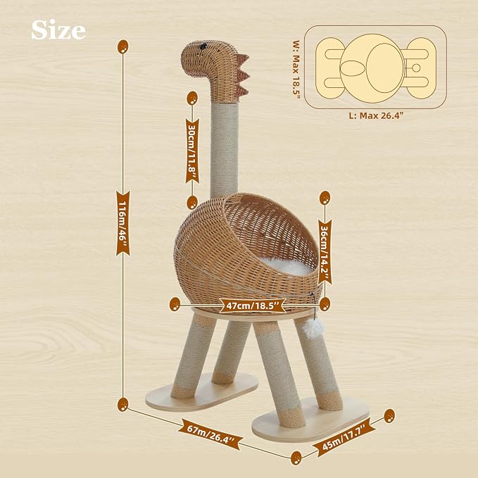 PAWZ Road Modern Cat Tree 46” Cat Dinosaur Tower - Image 2