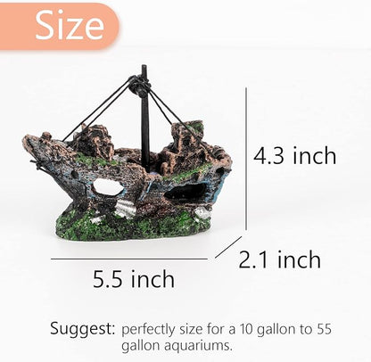 Raeasily Fish Tank Decoration Aquarium Accessories, Shipwreck Decor, Resin - Image 2