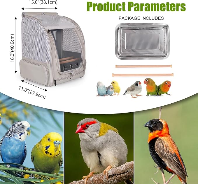 Bird Backpack Carrier with Front Zipper Opening, Portable Bird Travel Carrier - Image 3