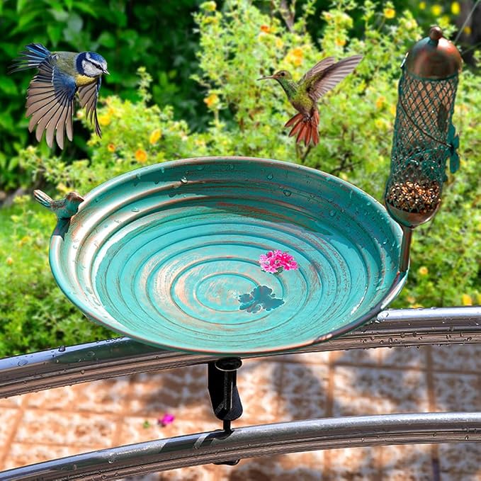 DREAMSOUL 13 Inches Deck Bird Bath, Metal Bird Bath Bowl Unheated by DREAMSOUL