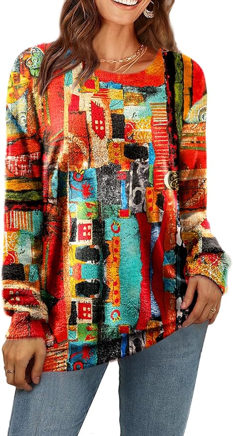 YESNO Women Christmas Sweater Graphic Printed Oversized Pullover Sweaters by YESNO