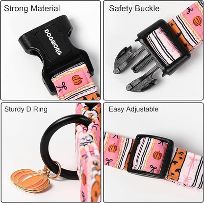 DOGWONG Fall Dog Collar- Pink Halloween Dog Collars Adjustable Classic - Image 3