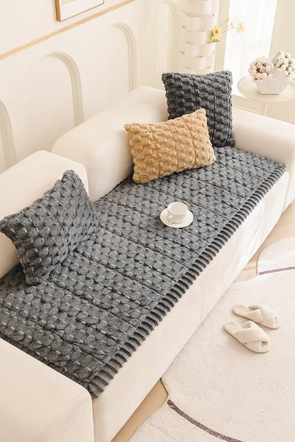 Couch Cover for Dogs Fuzzy Sofa Covers for Pet, Geometric Jacquard Coral - Image 3