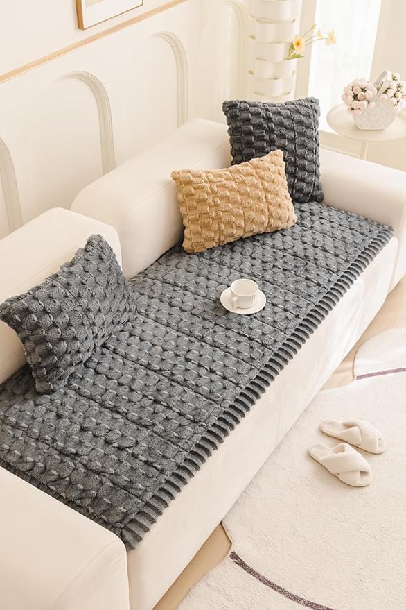 Couch Cover for Dogs Fuzzy Sofa Covers for Pet, Geometric Jacquard Coral - Image 3