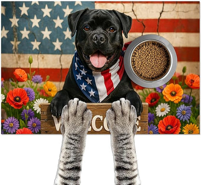 Patriotic 4th of July Flag Dog Pet Food Mat Independence Day Spill-Proof Pet by HOMETITUTE