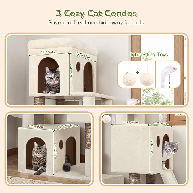 Globlazer Cat Tower for Multiple Indoor Cats, 52 inch Heavy Duty Cat Tree - Image 3