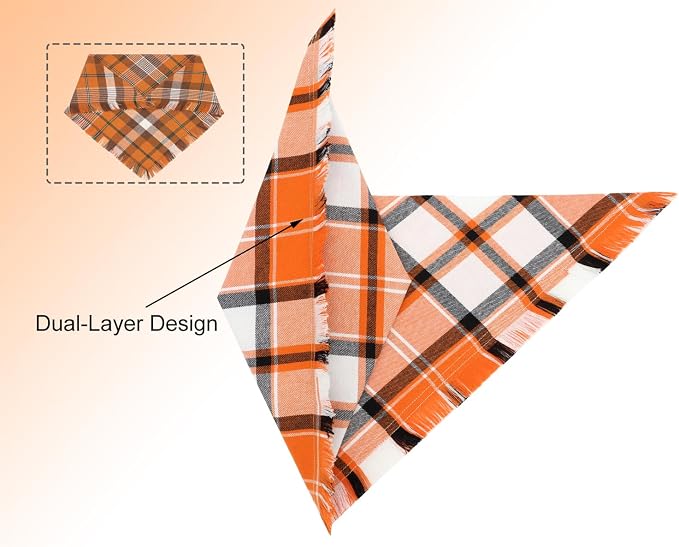 Fall Dog Bandanas, Autumn Halloween Orange Plaid Scarf, Triangle Holiday - Image 4