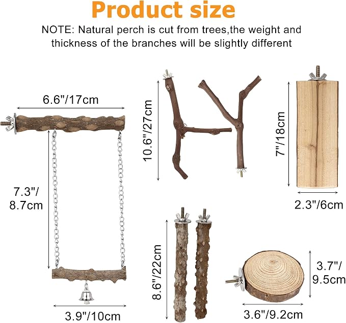 7PCS Bird Perches, Natural Wood Parrot Perch Stand, Bird Perch Chewing Stick - Image 2