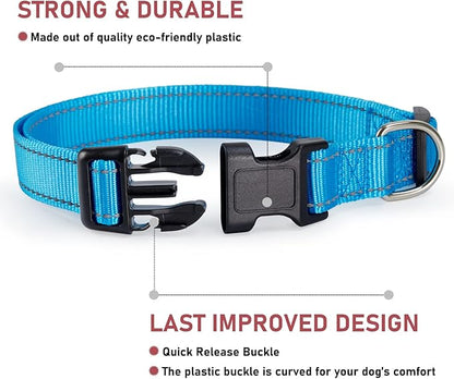 Reflective Dog Collar with Buckle Adjustable Safety Nylon Collars - Image 2