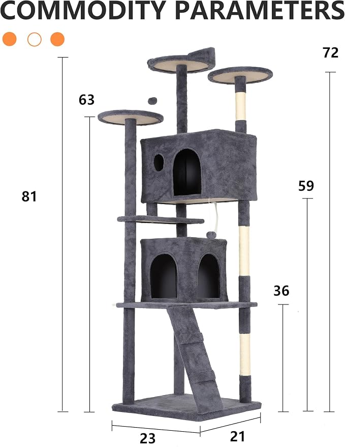 BestPet | 81" Cat Tree Tower | Dark Gray | Sturdy, Hanging Cat Toys, - Image 7