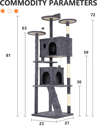 BestPet | 81" Cat Tree Tower | Dark Gray | Sturdy, Hanging Cat Toys, - Image 7
