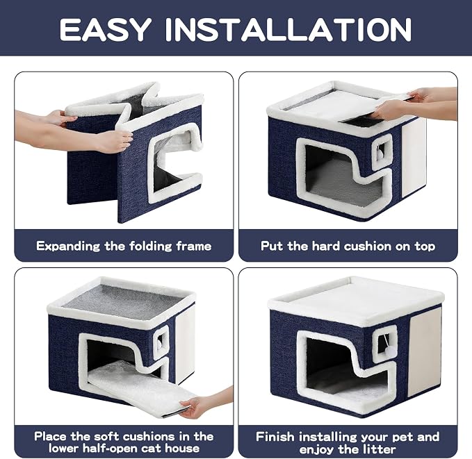 Cat Houses for Indoor Cats, Covered Cat Cave Bed - Image 6
