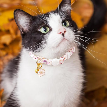 2 Pack Cotton Breakaway Cat Collar White and Blue Flowers Pendant Cute Kitten - Image 6