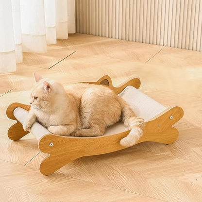 Cat Scratcher Bed for Indoor Cats & Hammock Lounge & Scratch Pad, Wooden Modern - Image 6