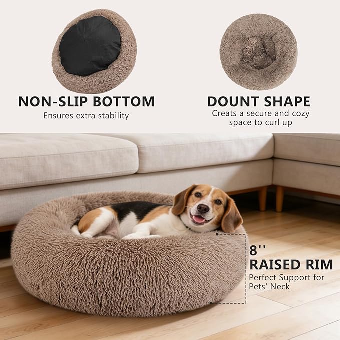MIXJOY Orthopedic Dog Bed Comfortable Donut Cuddler Round Dog Bed Ultra Soft - Image 3