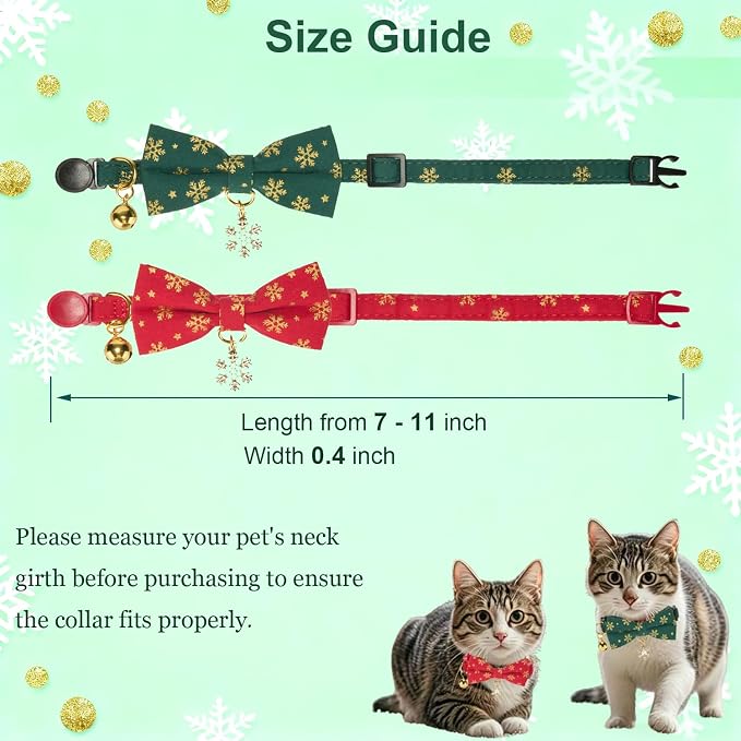 Christmas Cat Collar 2 Pack Cotton Bowtie Cat Collars Glittery Snowflakes Cute - Image 8