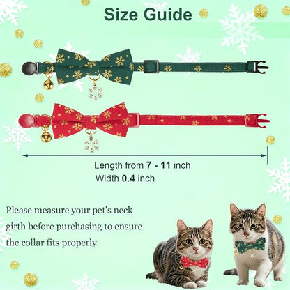Christmas Cat Collar 2 Pack Cotton Bowtie Cat Collars Glittery Snowflakes Cute - Image 8