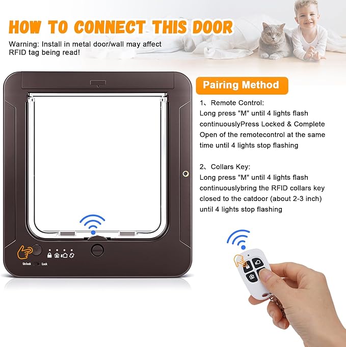 Smart Cat Door with 3 Collar Sensor, RFID Cat Door Collar Activated with Remote - Image 4