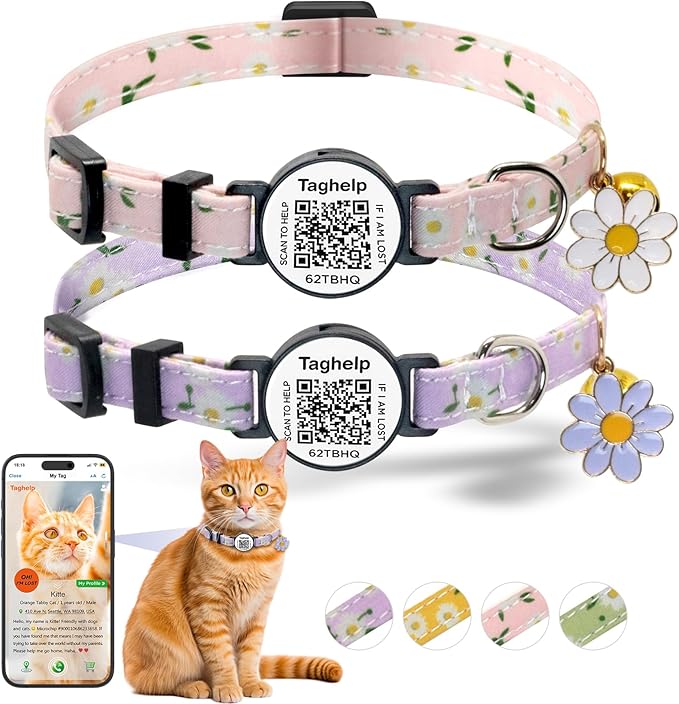 Smart QR Code Cat Collar 2-Pack, Adjustable Safety Breakaway Collar by Taghelp