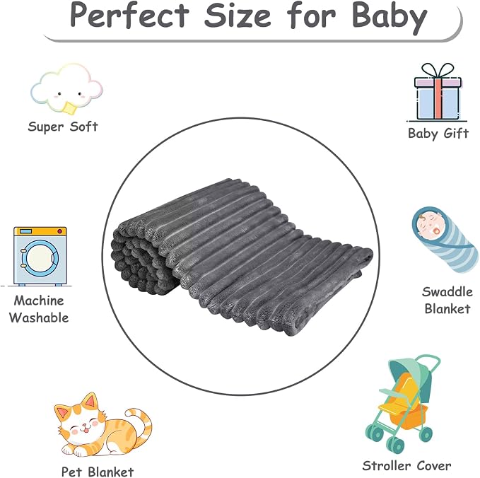 Soft Fleece Baby Blanket Ultra Cozy Grey Baby Blankets - Image 7