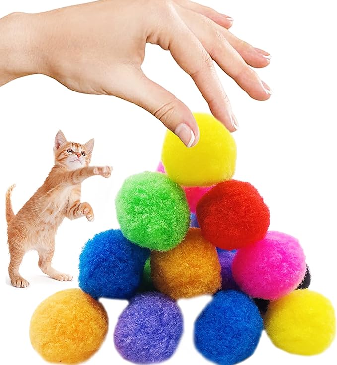 PET SHOW 100pcs 1.5"/3.8cm Cat Toy Balls Bulk Soft Kitten Pompon Toys Indoor - Image 6