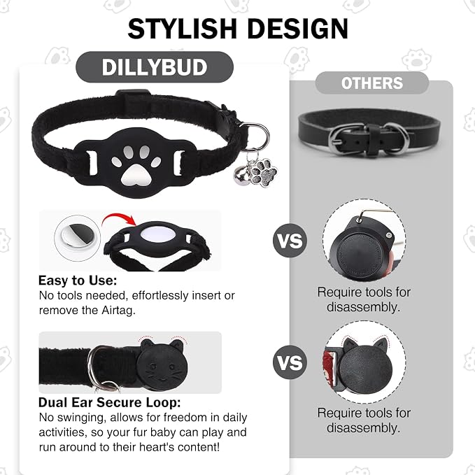 AirTag Cat Collar with Bells, Soft Velvet Cat Collar Breakaway with Airtag - Image 6