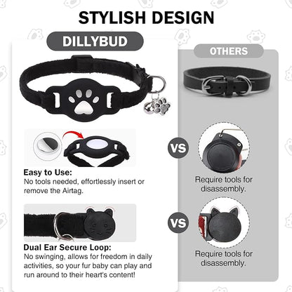 AirTag Cat Collar with Bells, Soft Velvet Cat Collar Breakaway with Airtag - Image 6