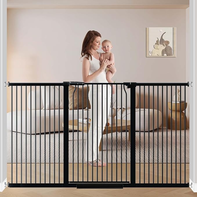65.7"-72.2" Extra Wide Baby Gate, 40.5" Tall Dog Gate Indoor, Walk Through Pet by FlowerFrail