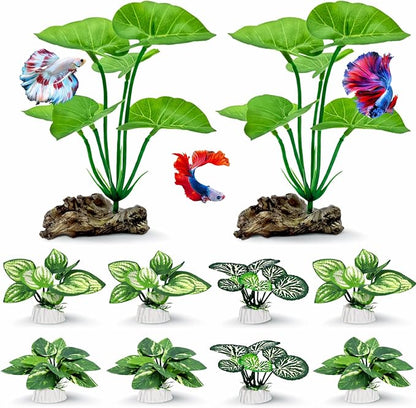 10-Pack Betta Fish Tank Decorations Silk Aquarium Plants by UreverFins