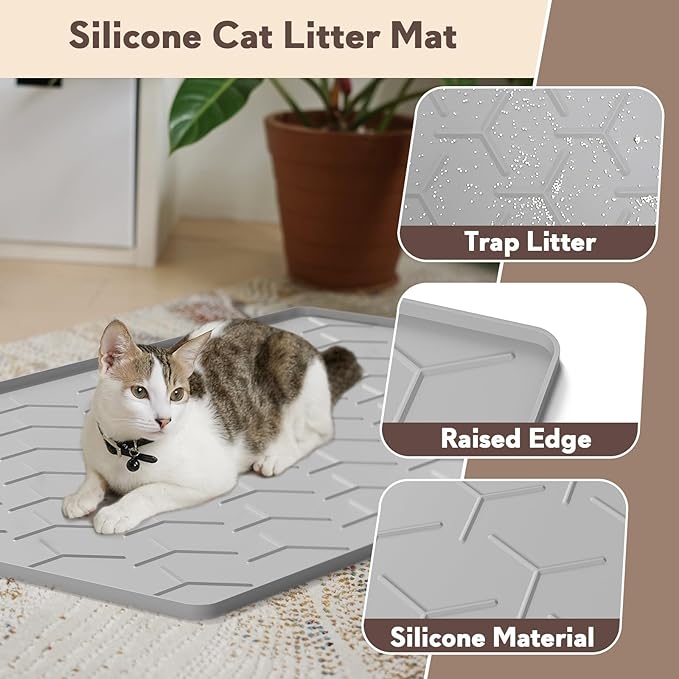 Cat Mat for Litter Box, Large 34" X 22" Cat Litter Mat, Waterproof Silicone Pad - Image 3