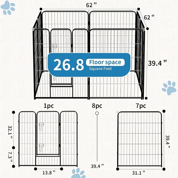 NEWBULIG Dog Playpen 8 Panels 40" Height Foldable Heavy Duty Metal Dog Exercise - Image 3