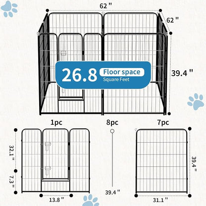 NEWBULIG Dog Playpen 8 Panels 40" Height Foldable Heavy Duty Metal Dog Exercise - Image 3