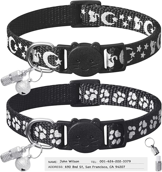 LLHK 2 Pack Breakaway Cat Collars & 2 Pcs Name Tags, Reflective Safety Kitten by LLHK