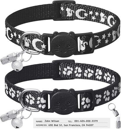 LLHK 2 Pack Breakaway Cat Collars & 2 Pcs Name Tags, Reflective Safety Kitten by LLHK