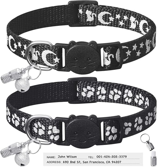 LLHK 2 Pack Breakaway Cat Collars & 2 Pcs Name Tags, Reflective Safety Kitten by LLHK