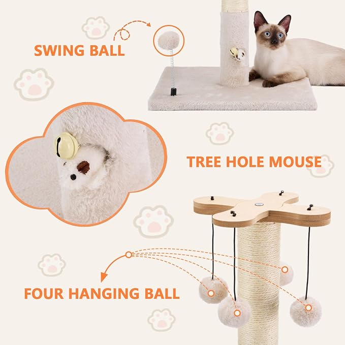 PAWSFANS Cat Scratching Post for Indoor Cats and Kittens, 30inches Tall Sisal - Image 6