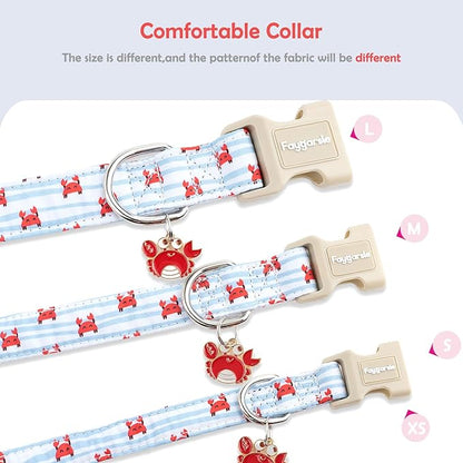 Faygarsle Cute Crab Pattern Dog Collar, Cotton Fabric, Light Blue Stripes - Image 5