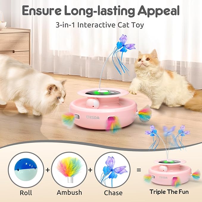 ORSDA Cat Toy, 3-in-1 Automatic Interactive Electronic Moving Ambush Feather - Image 6