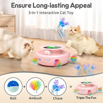 ORSDA Cat Toy, 3-in-1 Automatic Interactive Electronic Moving Ambush Feather - Image 6