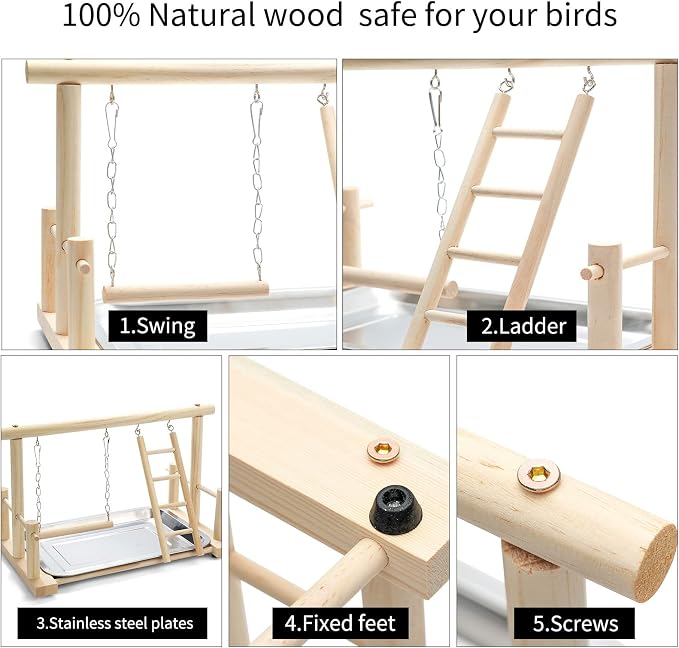 Natural Wood Bird Playground Parrot Perch Playstand Play Gym Stand Playpen - Image 5