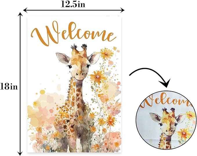 Giraffe Welcome Garden Flag, Welcome Spring Cute Giraffe Garden Flag, Pet Wild - Image 2