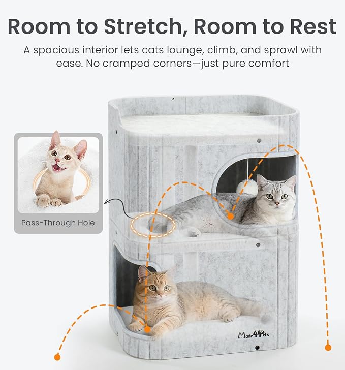 Made4Pets Cat House for Indoor Use, 2-Storey Cube Bed Cave, Covered Hideaway - Image 6
