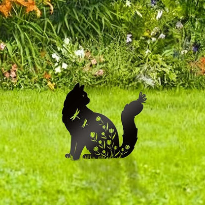 Bnesi Floral Long-Haired Cat Yard Decor Pet Grave Markers Metal Sign Silhouette - Image 8