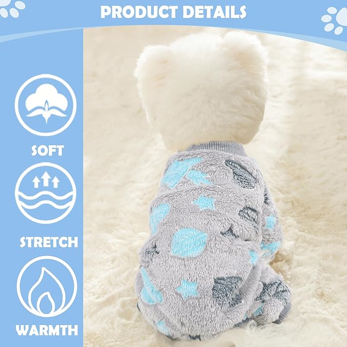 Fleece Dog Pajamas for Small Dogs Boy Warm Winter Dog Clothes Pjs Cute Extra - Image 2